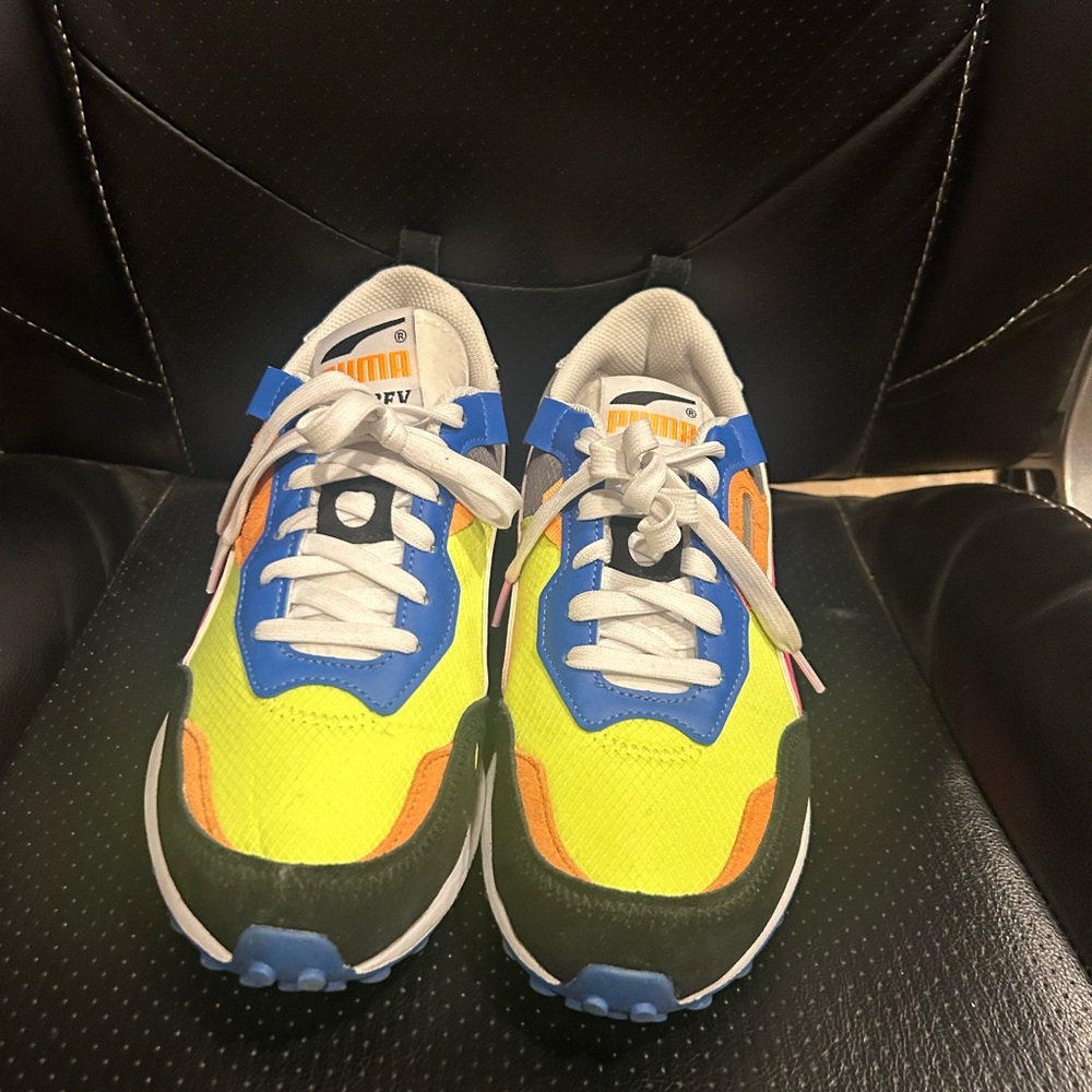 Puma Neon Yellow Blue Orange Low-Top Sneakers